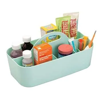 mDesign Plastic Portable Nursery Storage Organizer Caddy Tote - Divided Basket Bin with Handle - Holds Bottles, Spoons, Bibs, Pacifiers, Diapers, Wipes, Baby Lotion - Lumiere Collection - Mint Green