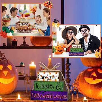 Reversible Thanksgiving/Halloween Decorations Wooden Sign, Double-Sided Thanksgiving Decor ThanksgivingTable Decorations Halloween Table Centerpiece Farmhouse Decor for Home Mantle Shelf Tiered Tray