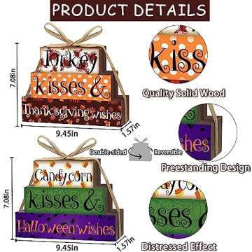 Reversible Thanksgiving/Halloween Decorations Wooden Sign, Double-Sided Thanksgiving Decor ThanksgivingTable Decorations Halloween Table Centerpiece Farmhouse Decor for Home Mantle Shelf Tiered Tray