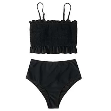 RXRXCOCO Women's Shirred Bandeau Bikini – Cute Two Piece High Waist Bathing Suit