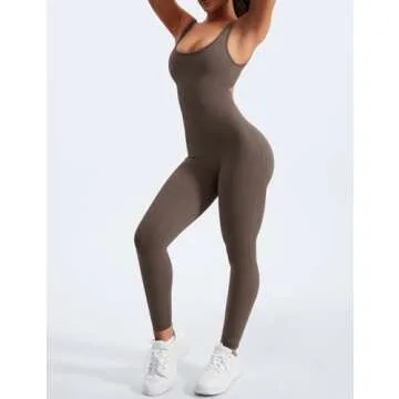 YEOREO Sleeveless Jumpsuits for Women Sexy Backless Gym Bodycon Lizvette V Back Scrunch Butt Rompers Coffee XS