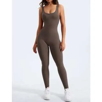 YEOREO Sleeveless Jumpsuits for Women Sexy Backless Gym Bodycon Lizvette V Back Scrunch Butt Rompers Coffee XS