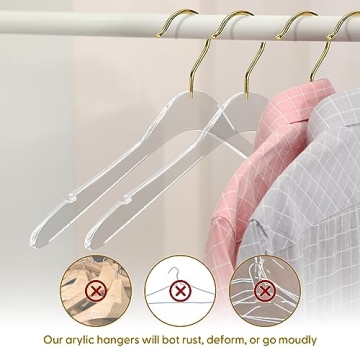 Stylish Tonchean Acrylic Hangers 20 Pack with Gold Hook
