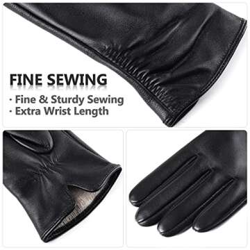 Luxury Women's Winter Leather Touchscreen Gloves - Black