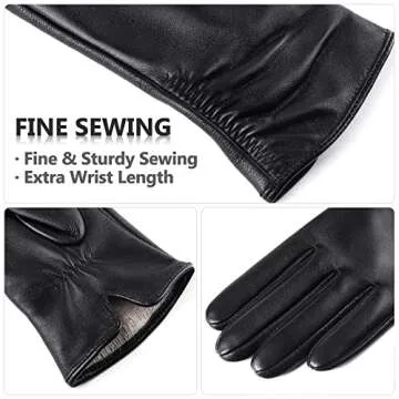 Luxury Women's Winter Leather Touchscreen Gloves - Black