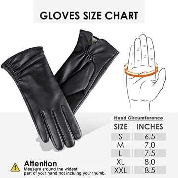 Luxury Women's Winter Leather Touchscreen Gloves - Black