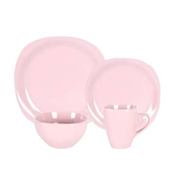 HomeVss Stoneware Square 16pc Dinnerware Set in Matte Rose