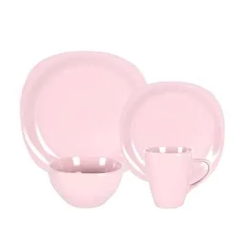 HomeVss Stoneware Square 16pc Dinnerware Set in Matte Rose