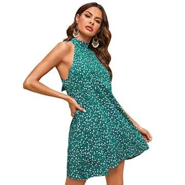 Floerns Women's Summer Floral Print Sleeveless Halter Neck Beach Party Dress Green Floral XS