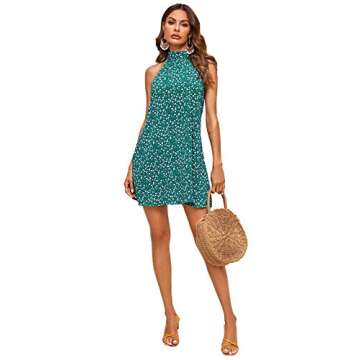 Floerns Women's Summer Floral Print Sleeveless Halter Neck Beach Party Dress Green Floral XS