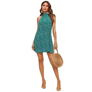 Floerns Women's Summer Floral Print Sleeveless Halter Neck Beach Party Dress Green Floral XS