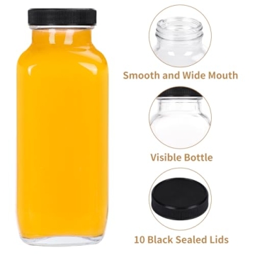 Moretoes 16oz Clear Glass Juice Bottles - 6 Pack