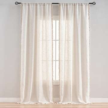 VOILYBIRD Natural Linen Blended Farmhouse Curtains Living Room Boho Curtains & Drapes Country Style,...