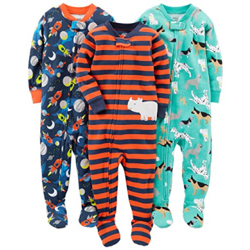 Simple Joys by Carter's Baby Boys' 3-Pack Snug Fit Footed Cotton Pajamas, Navy Space/Rust Stripe/Tur...