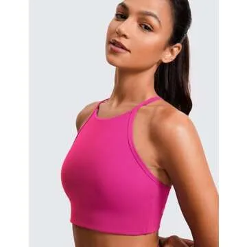 CRZ YOGA Butterluxe Womens High Neck Y Back Sports Bra - Padded Halter Racerback Spaghetti Thin Strap Workout Yoga Top Hibiscus Purple Medium