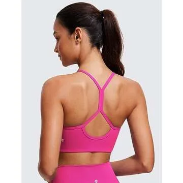 CRZ YOGA Butterluxe Womens High Neck Y Back Sports Bra - Padded Halter Racerback Spaghetti Thin Strap Workout Yoga Top Hibiscus Purple Medium