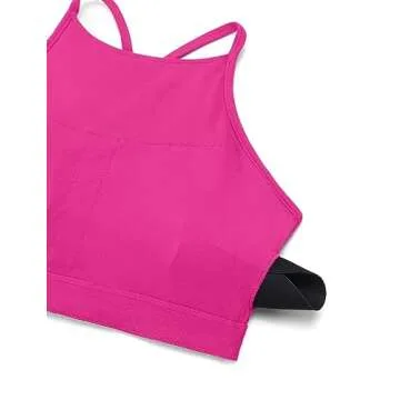 CRZ YOGA Butterluxe Womens High Neck Y Back Sports Bra - Padded Halter Racerback Spaghetti Thin Strap Workout Yoga Top Hibiscus Purple Medium