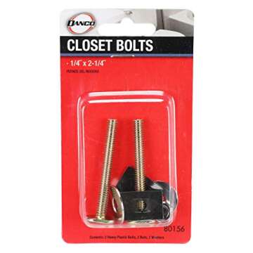 DANCO Brass Closet Bolts with Nuts and Washers Toilet Bolt Set, 1/4 inch x 2-1/4 inch, Brass, 2-Set (80156)