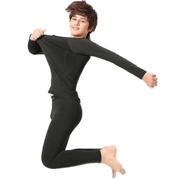 Rolimaka 2 Pack Youth Boys' Thermal Underwear Set Fleece Lined Compression Shirt Leggings Sports Tig...
