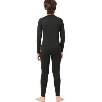 Rolimaka 2 Pack Youth Boys' Thermal Underwear Set Fleece Lined Compression Shirt Leggings Sports Tights Pants Big Kids' Base Layer M