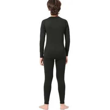 Rolimaka 2 Pack Youth Boys' Thermal Underwear Set Fleece Lined Compression Shirt Leggings Sports Tights Pants Big Kids' Base Layer M