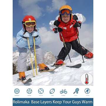 Rolimaka 2 Pack Youth Boys' Thermal Underwear Set Fleece Lined Compression Shirt Leggings Sports Tights Pants Big Kids' Base Layer M