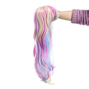 SWACC 26-Inch Long Curly Wave Cosplay Synthetic Wig Mixed Colorful Highlights