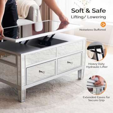 VINGLI Mirrored Lift Top Coffee Table for Modern Living