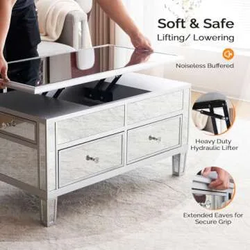 VINGLI Mirrored Lift Top Coffee Table for Modern Living