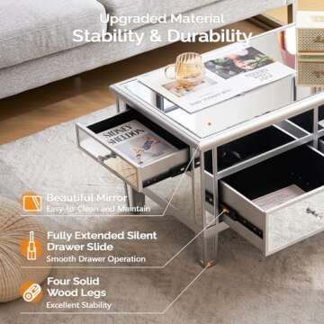 VINGLI Mirrored Lift Top Coffee Table for Modern Living