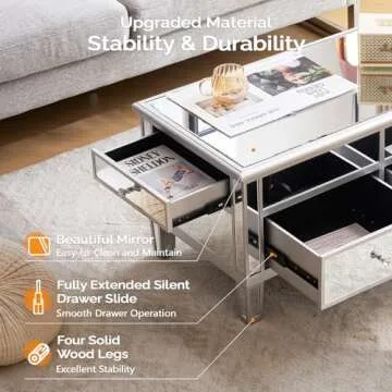 VINGLI Mirrored Lift Top Coffee Table for Modern Living