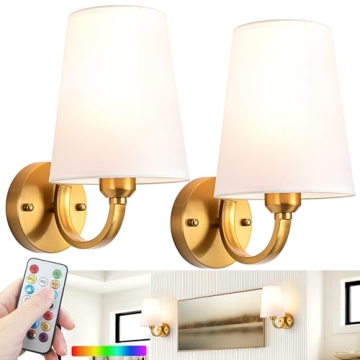 Battery Operated Wall Sconce Set Of 2: Rechargeable & RGB Color