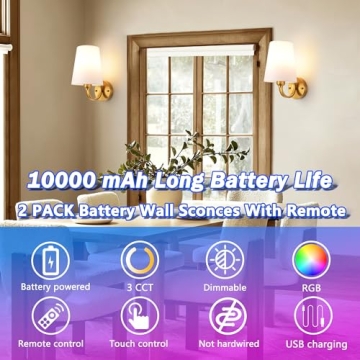 Stylish Battery Operated Wall Sconces Set of 2