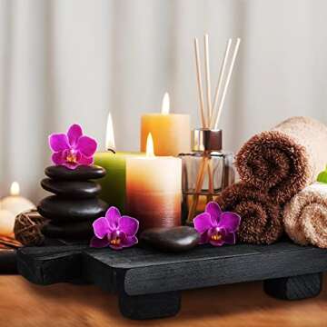 Wood Pedestal Stand Riser Wood Footed Tray for Bathroom Home Kitchen Wooden Soap Holder for Bottles Plant Makeup Tissues Candles Guest Jewelry Soap(Black, 1.57 x 6 x 9 Inch)