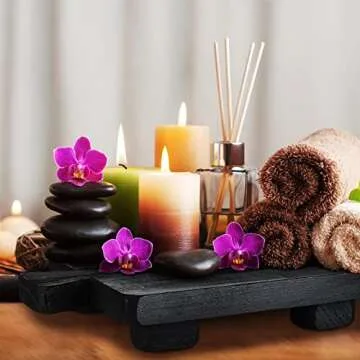 Wood Pedestal Stand Riser Wood Footed Tray for Bathroom Home Kitchen Wooden Soap Holder for Bottles Plant Makeup Tissues Candles Guest Jewelry Soap(Black, 1.57 x 6 x 9 Inch)