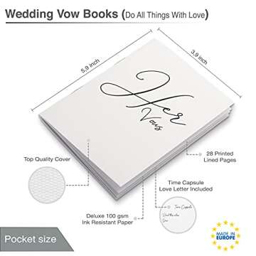 UNITED ESELL Ivory Vow Books His and Hers - Wedding Officiant gift with 28 Pages - 5,9" x 3.9" pocke...