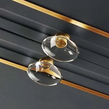 CLCTK 8 Pack Glass Cabinet Knobs and Pulls, Oval Crystal Knobs for Dresser Drawers, Satin Brass/Gold Kitchen Cabinet Knobs Egg Shape