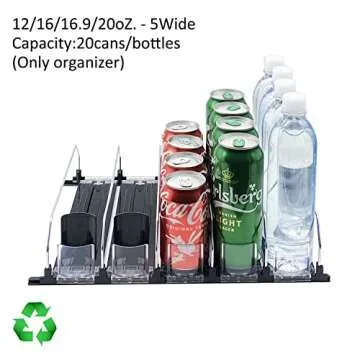 NagTour Drink Organizer for Fridge - Soda Dispenser Display with Smooth and Fast Pusher Glide - Width Adjustable (5, 31CM)