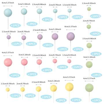 113 PCS 5 Size Ball Cake Picks Colorful Ball Shaped Cake Topper Pearl Balls Cupcake Cake Insert Topp...
