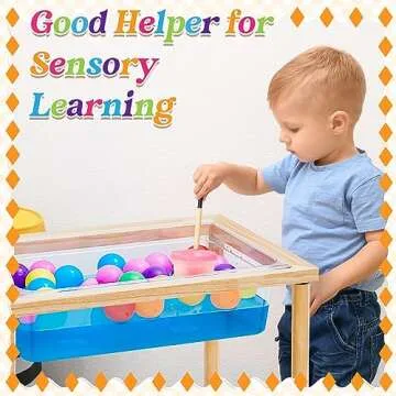 Uiifan 2 Sets Sensory Table Wood Sand Water Table Kid Outdoor Activity Gift for Kids Toddlers Christmas Special Classroom(Wood Color)