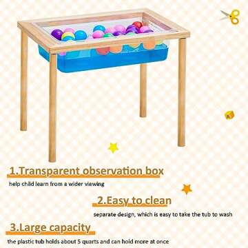Uiifan 2 Sets Sensory Table Wood Sand Water Table Kid Outdoor Activity Gift for Kids Toddlers Christmas Special Classroom(Wood Color)