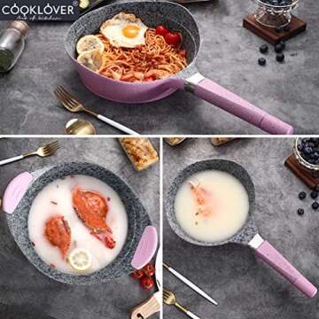 Nonstick Cookware Sets Dishwasher Safe Die Casting Aluminum Induction pots and pans set with Cooking Utensil Pack- 19 Piece - Pink