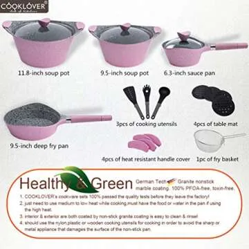 Nonstick Cookware Set Pink - Easy Clean & Stylish