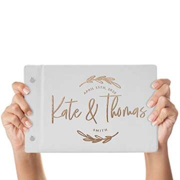 Wedding Guest Book, Personalized Leather Guest Book for Bride and Groom | White | Customized Signing...