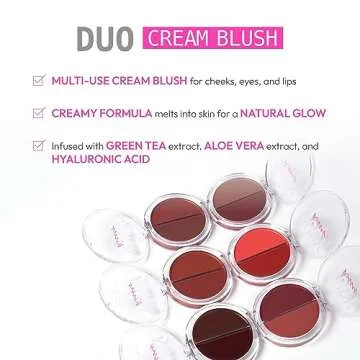Ruby Kisses Duo Cream Blush, Smooth, Natural-Looking, Long-Lasting Face Makeup Blush for Cheeks, Lips, and Eyes, Buildable and Blendable, Infused with Green Tea, Aloe Vera Extract, and Hyaluronic Acid