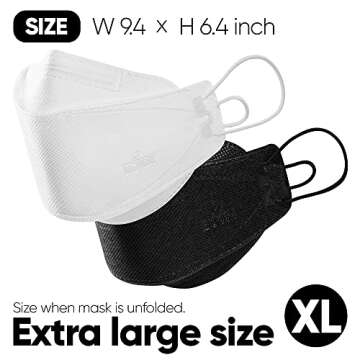 BOTN 10Pcs X-Large KF94 Protective and Safety Face Mask for Adult, 4-Layer Filter and 3D Design, Adjustable Strap and Premium Quality Made in Korea (Black)