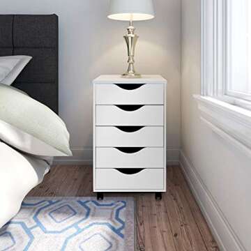 EDGEWOOD 5 Drawer Vertical File Cabinet Filing Storage Wood Organizer Dresser Chest Under Desk, 16" D x 16" W x 26" H, White