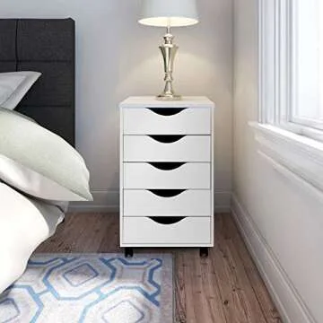 EDGEWOOD 5 Drawer Vertical File Cabinet Filing Storage Wood Organizer Dresser Chest Under Desk, 16" D x 16" W x 26" H, White