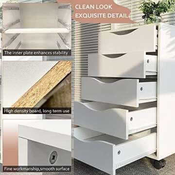 EDGEWOOD 5 Drawer Vertical File Cabinet Filing Storage Wood Organizer Dresser Chest Under Desk, 16" D x 16" W x 26" H, White