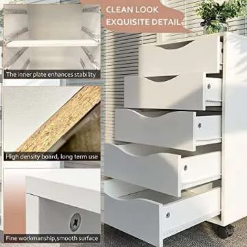 EDGEWOOD 5 Drawer Vertical File Cabinet Filing Storage Wood Organizer Dresser Chest Under Desk, 16" D x 16" W x 26" H, White